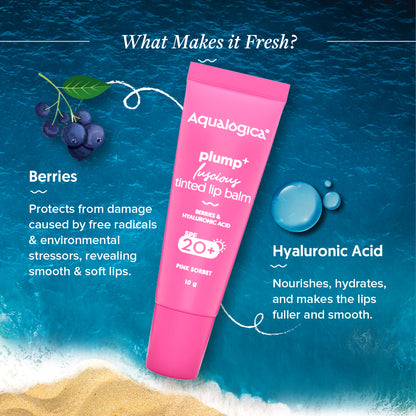 Pink Sorbet Plump+ Luscious Tinted SPF 20+ Lip Balm with Berries & Hyaluronic Acid - 10g