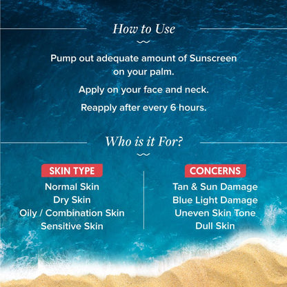 Detan+ Dewy Sunscreen with SPF 50+ & PA++++ for UVA/B & Blue Light Protection & No White Cast - 50g
