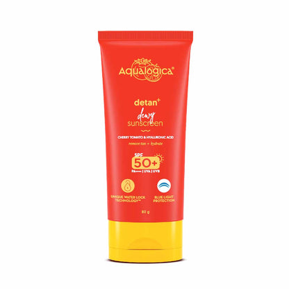 Detan+ Dewy Sunscreen with SPF 50+ & PA++++ for UVA/B & Blue Light Protection  & No White Cast - 80g