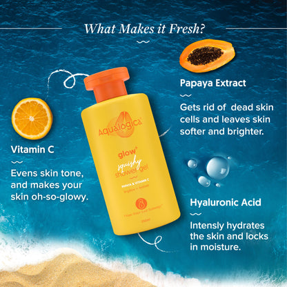 Glow+ Squishy Shower Gel with Papaya & Vitamin C for Glowing Skin - 250ml