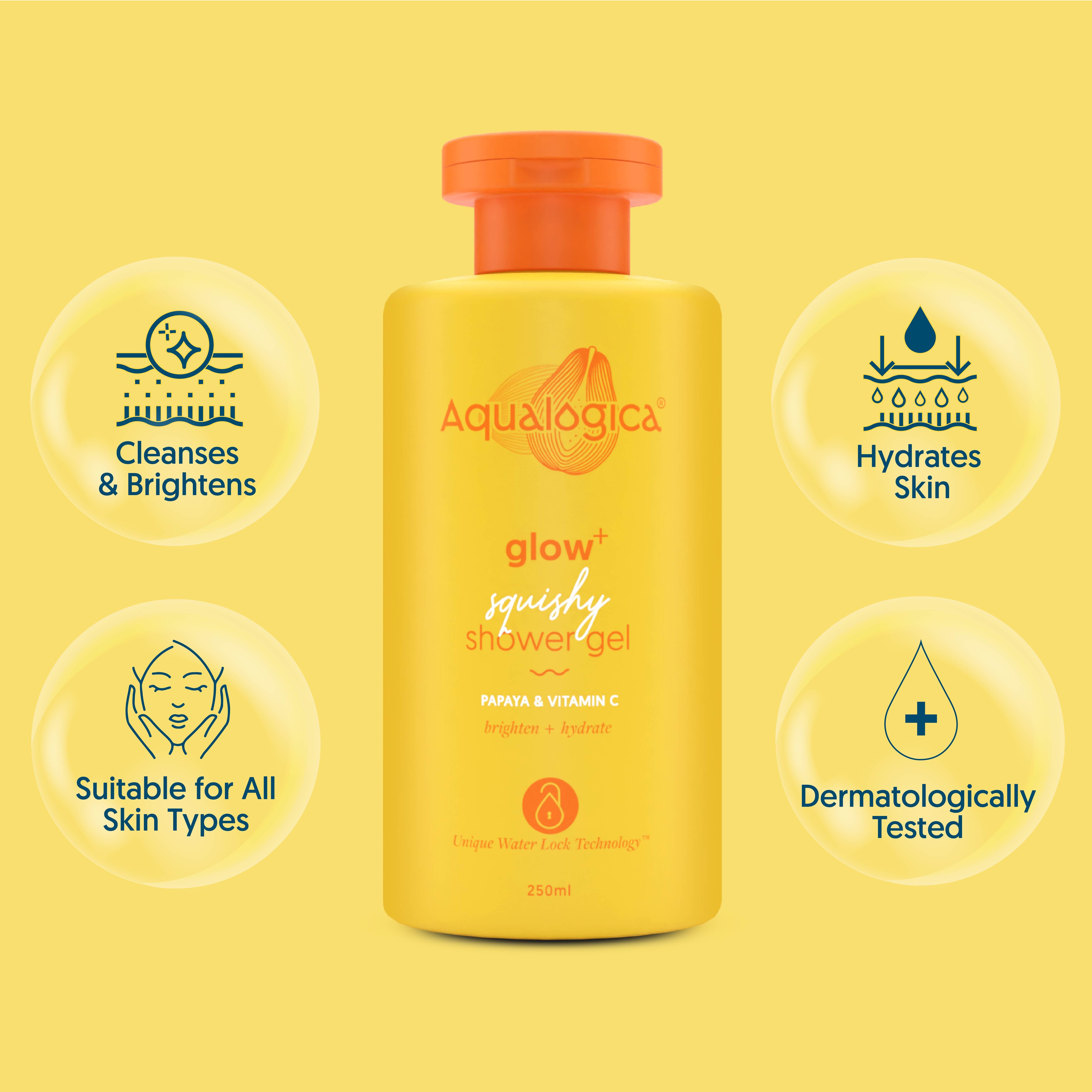Glow+ Squishy Shower Gel with Papaya & Vitamin C for Glowing Skin - 250ml