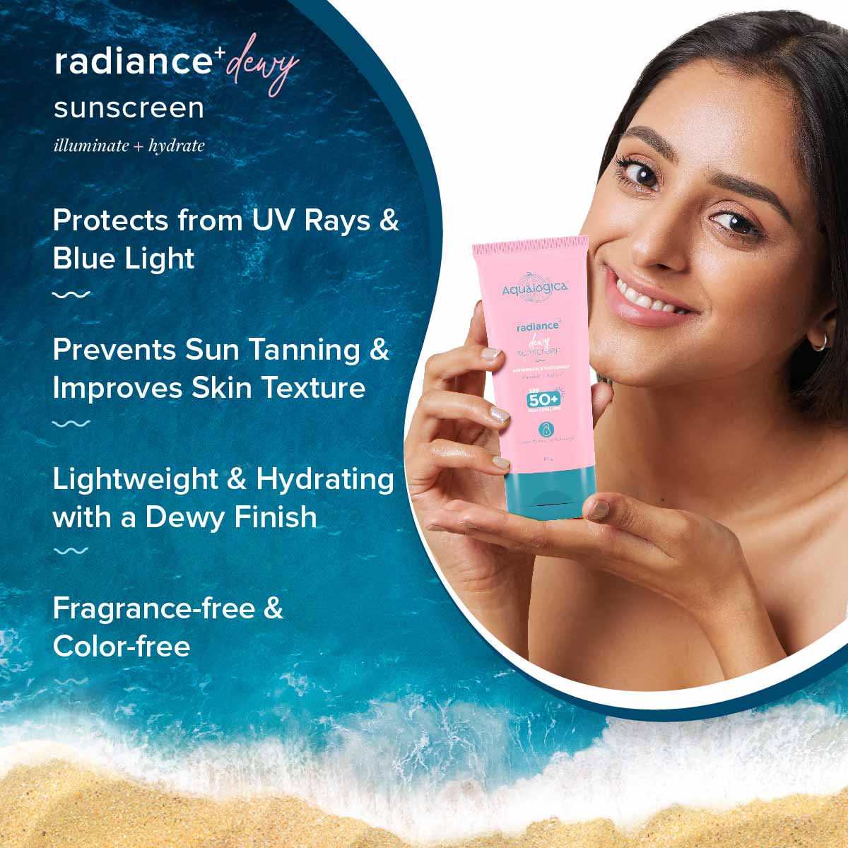 Radiance+ Dewy Sunscreen with SPF 50+ & PA+++ for UVA/B Protection & No White Cast - 80g
